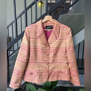 Rickie Freeman For Teri Jon Suits Pink and Gold Blazer jacquard Officecore Sz 12
